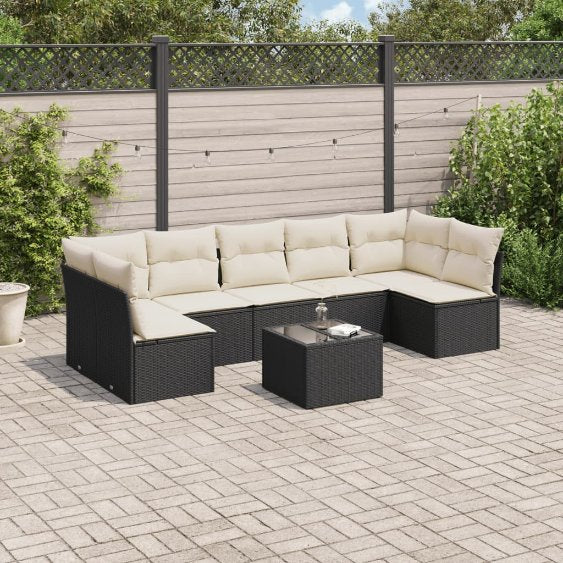 7-tlg. Garten-Sofagarnitur mit Kissen Schwarz Poly Rattan