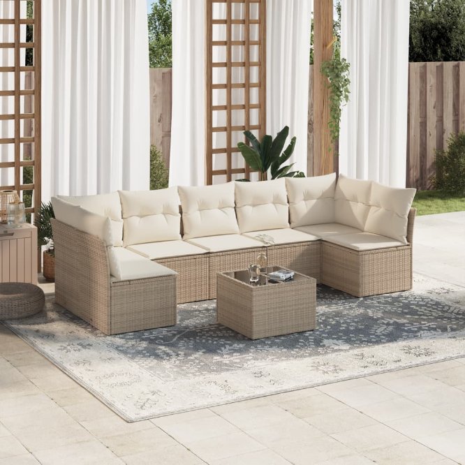 7-tlg. Garten-Sofagarnitur mit Kissen Schwarz Poly Rattan