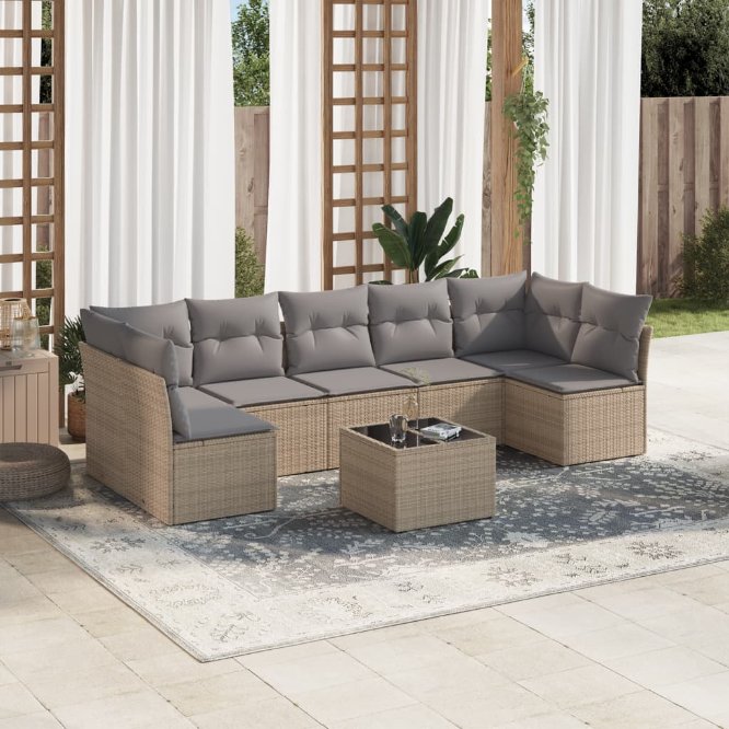 7-tlg. Garten-Sofagarnitur mit Kissen Schwarz Poly Rattan