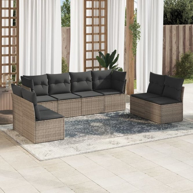 8-tlg. Garten-Sofagarnitur mit Kissen Schwarz Poly Rattan