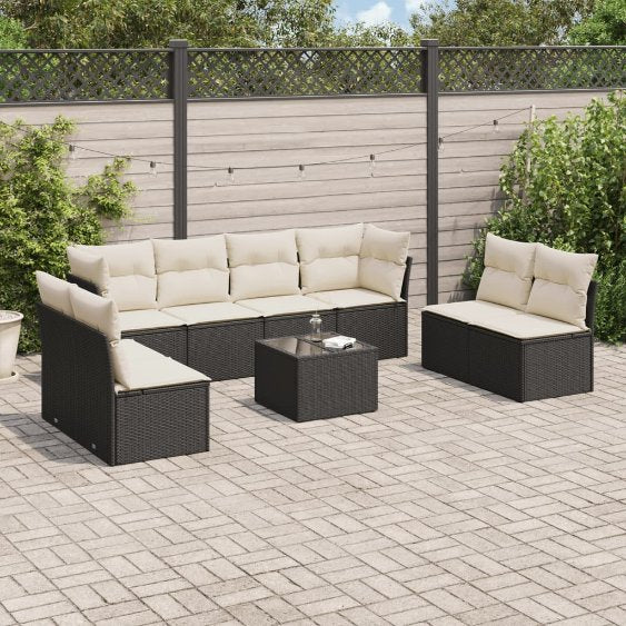 8-tlg. Garten-Sofagarnitur mit Kissen Schwarz Poly Rattan