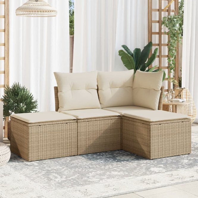 4-tlg. Garten-Sofagarnitur mit Kissen Schwarz Poly Rattan