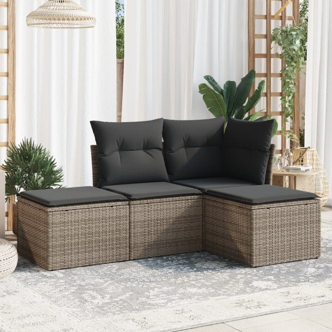 4-tlg. Garten-Sofagarnitur mit Kissen Schwarz Poly Rattan