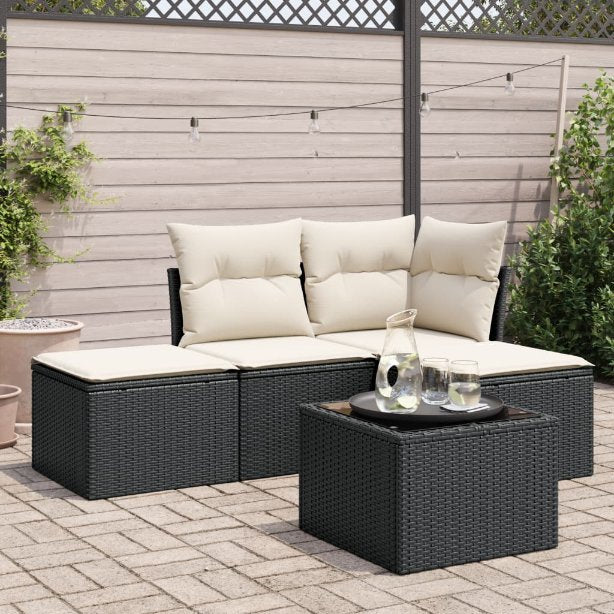 4-tlg. Garten-Sofagarnitur mit Kissen Schwarz Poly Rattan