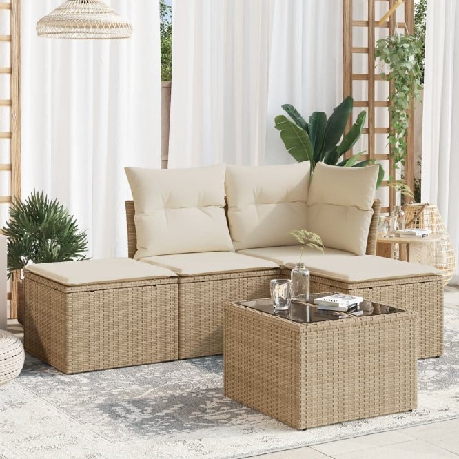 4-tlg. Garten-Sofagarnitur mit Kissen Schwarz Poly Rattan