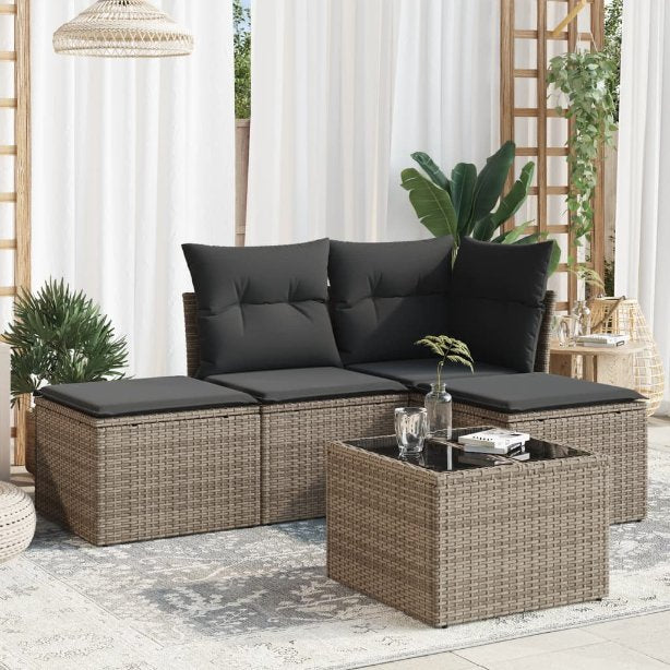 4-tlg. Garten-Sofagarnitur mit Kissen Schwarz Poly Rattan
