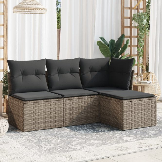 4-tlg. Garten-Sofagarnitur mit Kissen Schwarz Poly Rattan