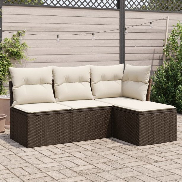 4-tlg. Garten-Sofagarnitur mit Kissen Schwarz Poly Rattan