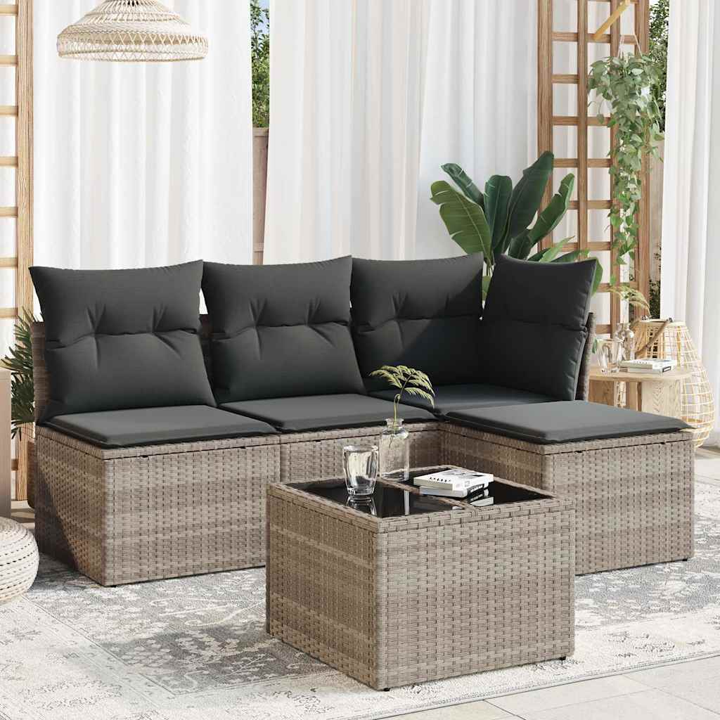 4-tlg. Garten-Sofagarnitur mit Kissen Schwarz Poly Rattan