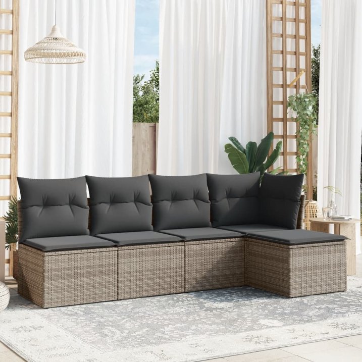 5-tlg. Garten-Sofagarnitur mit Kissen Schwarz Poly Rattan
