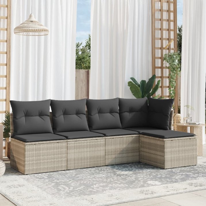 5-tlg. Garten-Sofagarnitur mit Kissen Schwarz Poly Rattan