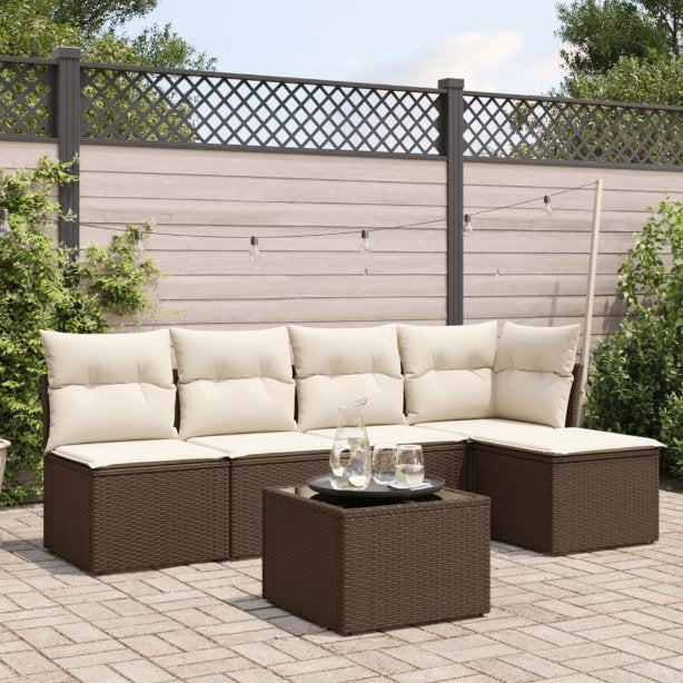 5-tlg. Garten-Sofagarnitur mit Kissen Schwarz Poly Rattan