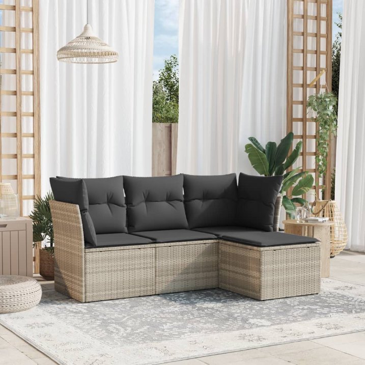 4-tlg. Garten-Sofagarnitur mit Kissen Schwarz Poly Rattan