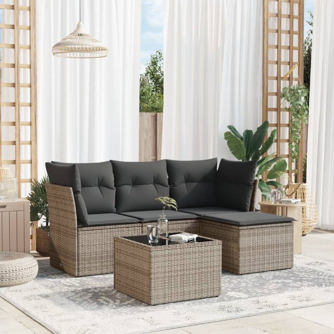 4-tlg. Garten-Sofagarnitur mit Kissen Schwarz Poly Rattan
