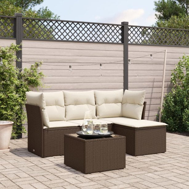 4-tlg. Garten-Sofagarnitur mit Kissen Schwarz Poly Rattan