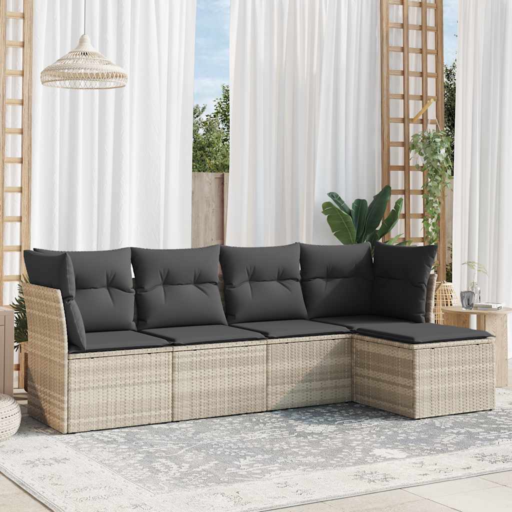 5-tlg. Garten-Sofagarnitur mit Kissen Schwarz Poly Rattan