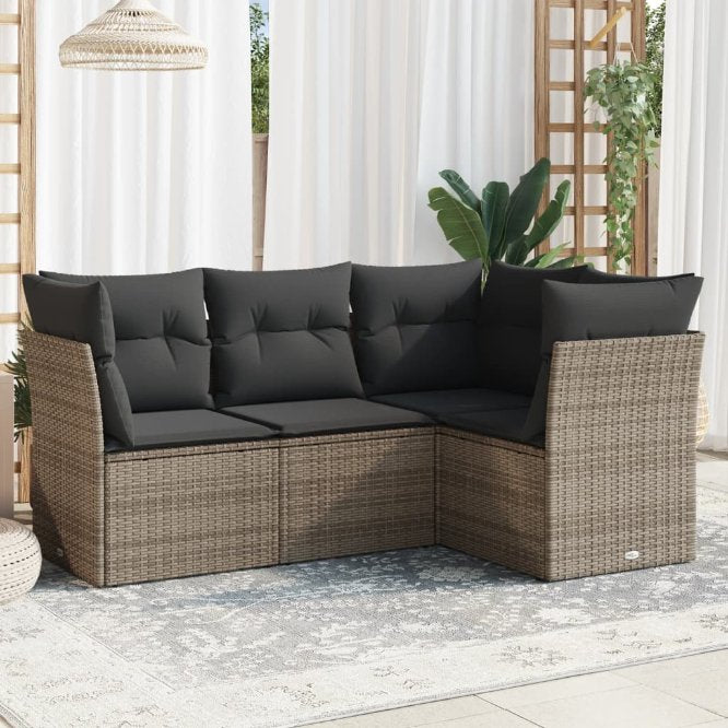 4-tlg. Garten-Sofagarnitur mit Kissen Schwarz Poly Rattan
