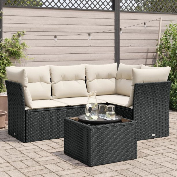 4-tlg. Garten-Sofagarnitur mit Kissen Schwarz Poly Rattan