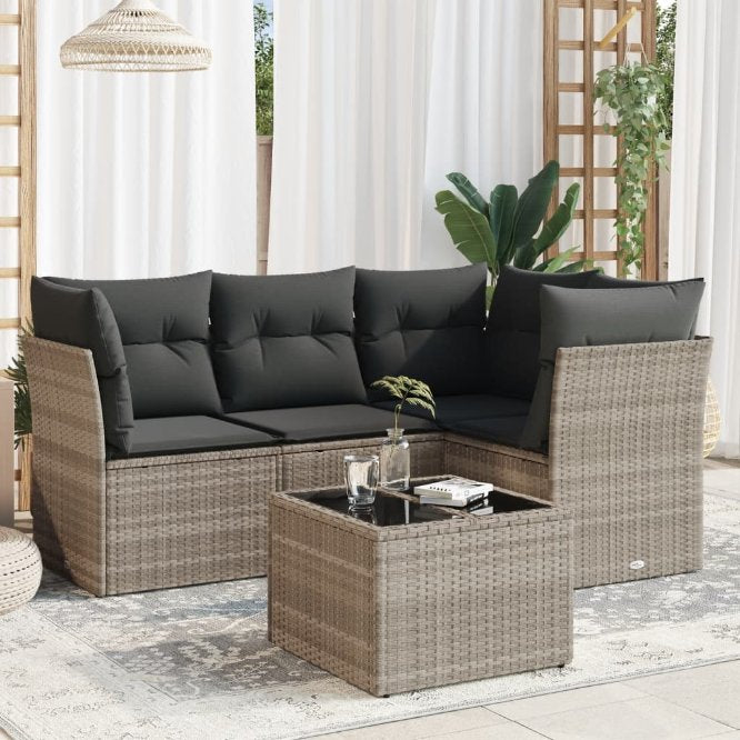 4-tlg. Garten-Sofagarnitur mit Kissen Schwarz Poly Rattan