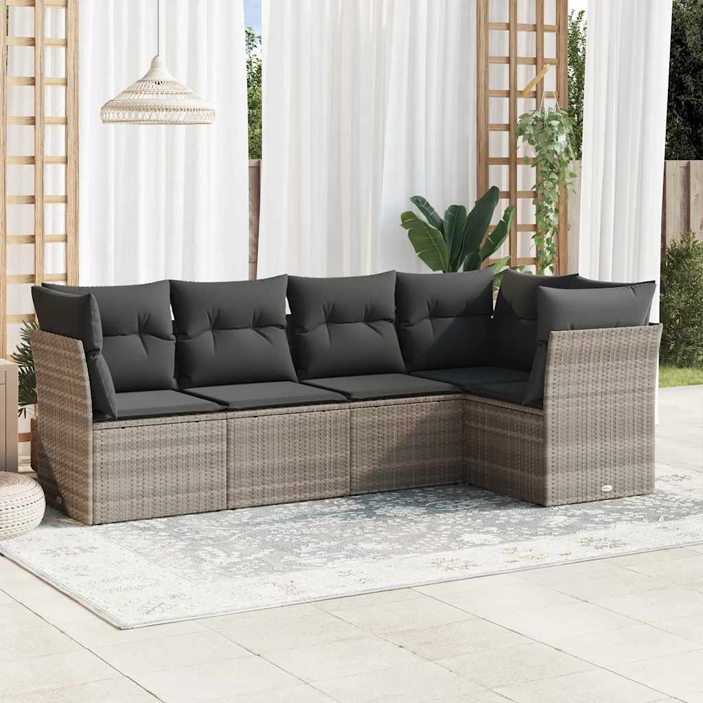 5-tlg. Garten-Sofagarnitur mit Kissen Schwarz Poly Rattan