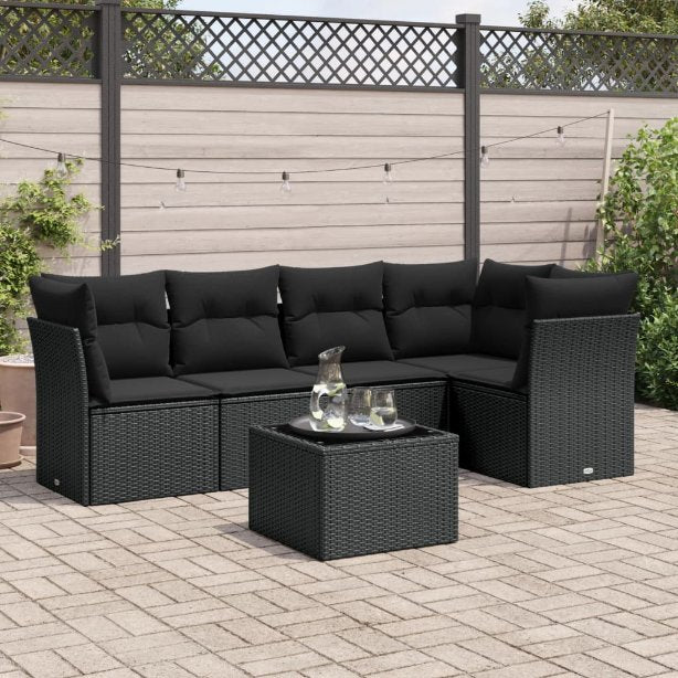 5-tlg. Garten-Sofagarnitur mit Kissen Schwarz Poly Rattan