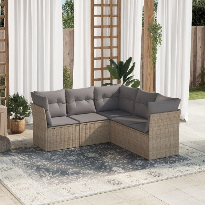 5-tlg. Garten-Sofagarnitur mit Kissen Schwarz Poly Rattan