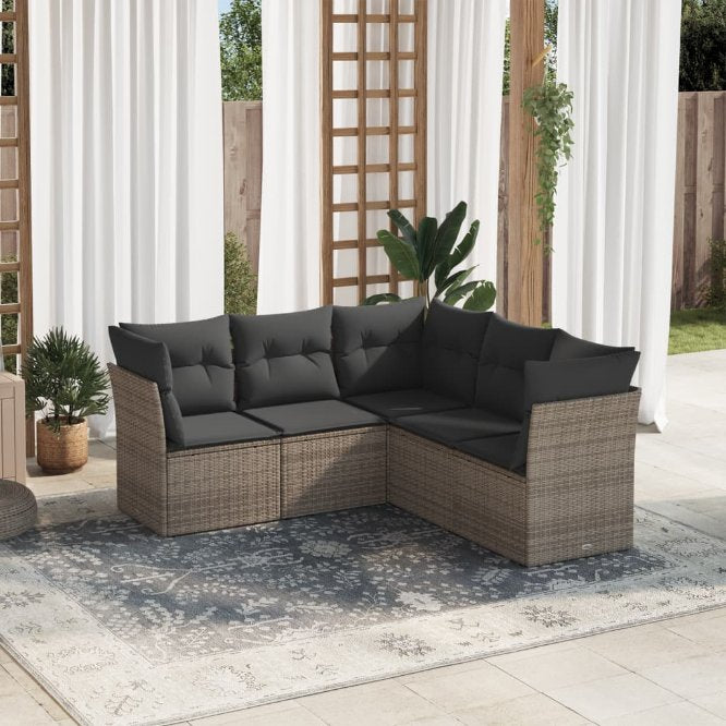5-tlg. Garten-Sofagarnitur mit Kissen Schwarz Poly Rattan