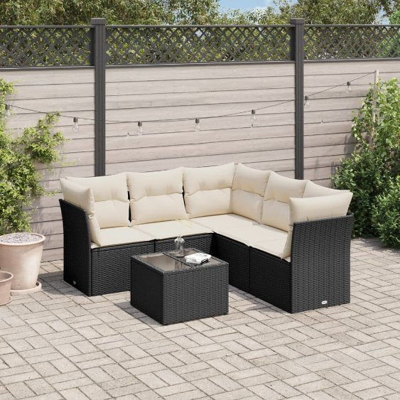 5-tlg. Garten-Sofagarnitur mit Kissen Schwarz Poly Rattan