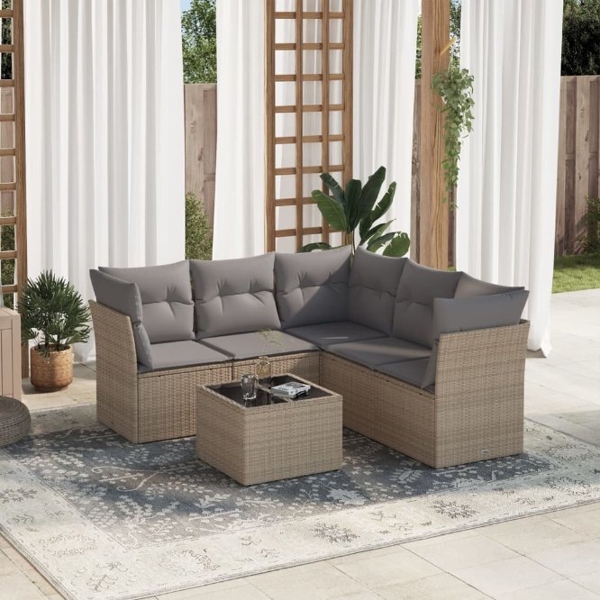 5-tlg. Garten-Sofagarnitur mit Kissen Schwarz Poly Rattan