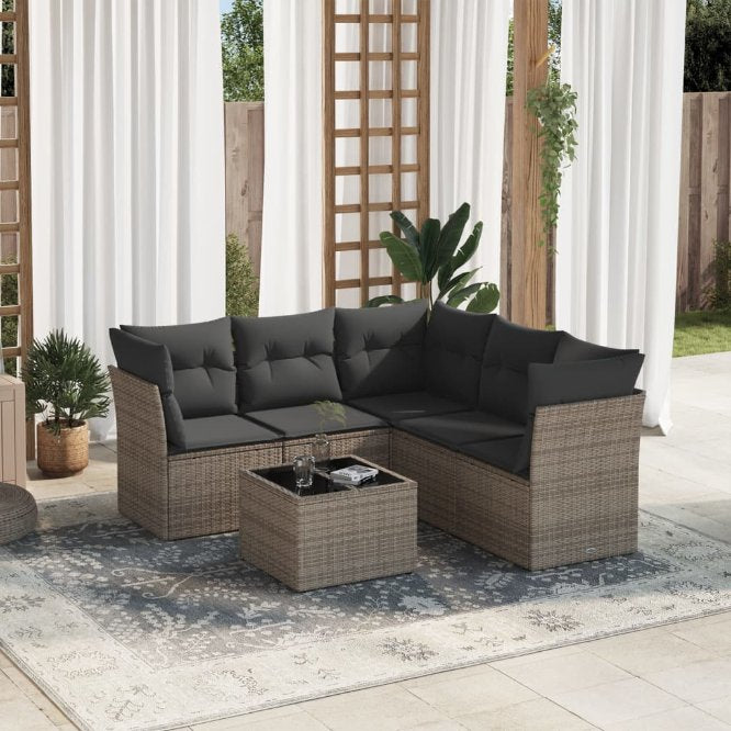 5-tlg. Garten-Sofagarnitur mit Kissen Schwarz Poly Rattan