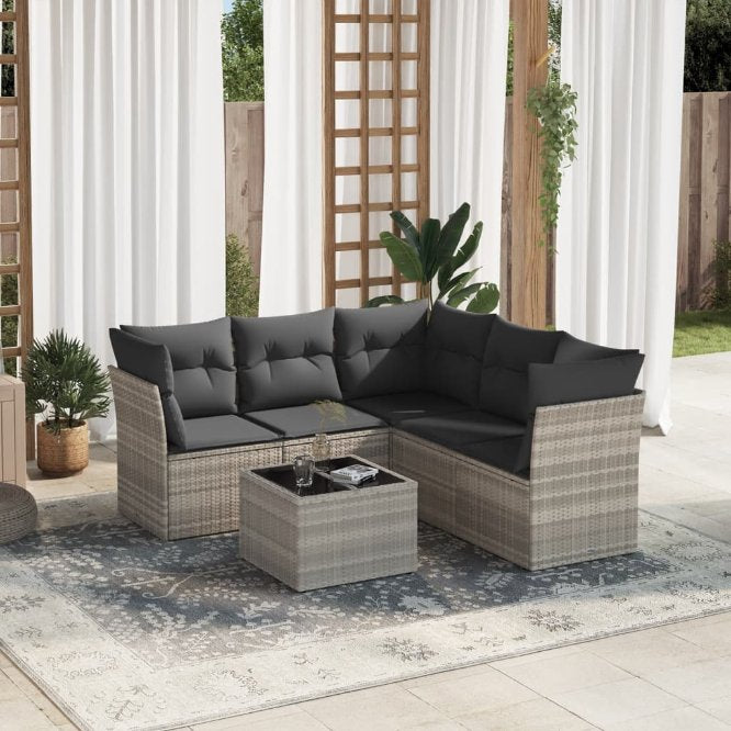 5-tlg. Garten-Sofagarnitur mit Kissen Schwarz Poly Rattan