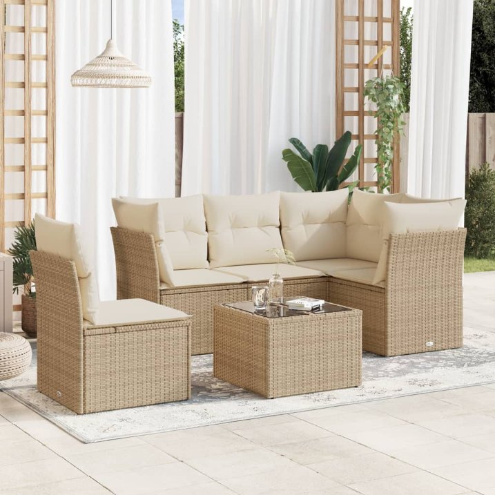 5-tlg. Garten-Sofagarnitur mit Kissen Schwarz Poly Rattan