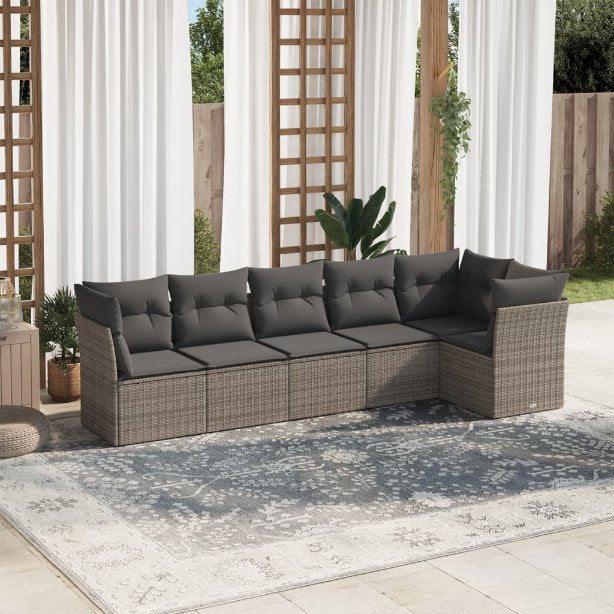 6-tlg. Garten-Sofagarnitur mit Kissen Schwarz Poly Rattan