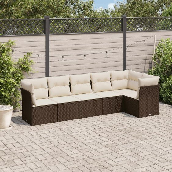 6-tlg. Garten-Sofagarnitur mit Kissen Schwarz Poly Rattan