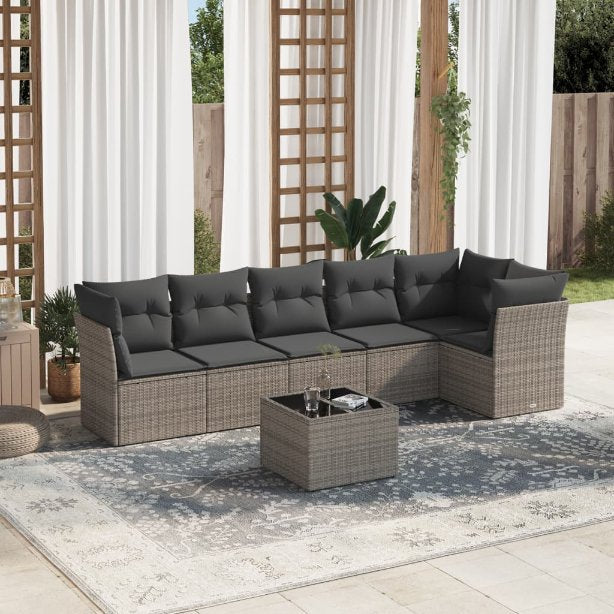 6-tlg. Garten-Sofagarnitur mit Kissen Schwarz Poly Rattan