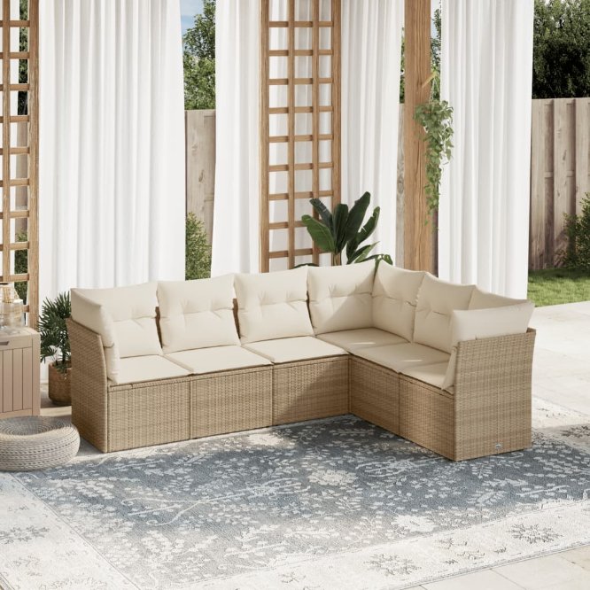 6-tlg. Garten-Sofagarnitur mit Kissen Schwarz Poly Rattan