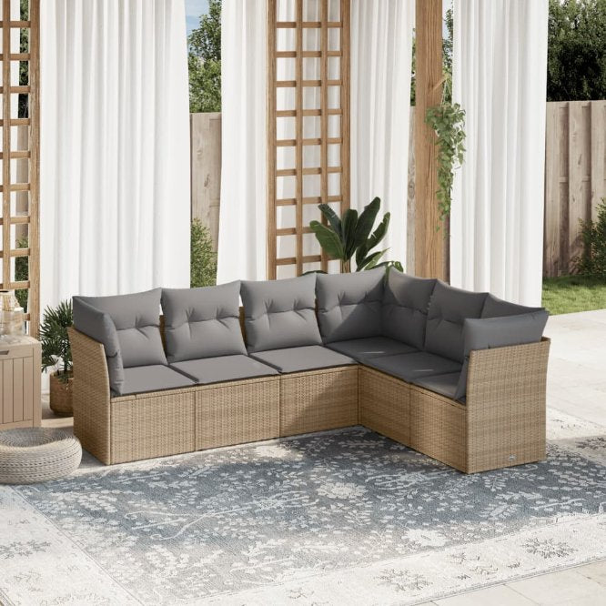 6-tlg. Garten-Sofagarnitur mit Kissen Schwarz Poly Rattan
