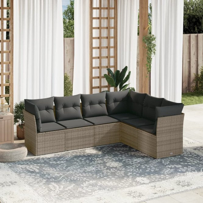 6-tlg. Garten-Sofagarnitur mit Kissen Schwarz Poly Rattan