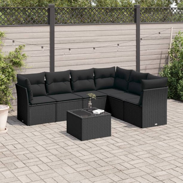 6-tlg. Garten-Sofagarnitur mit Kissen Schwarz Poly Rattan