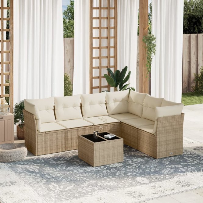 6-tlg. Garten-Sofagarnitur mit Kissen Schwarz Poly Rattan