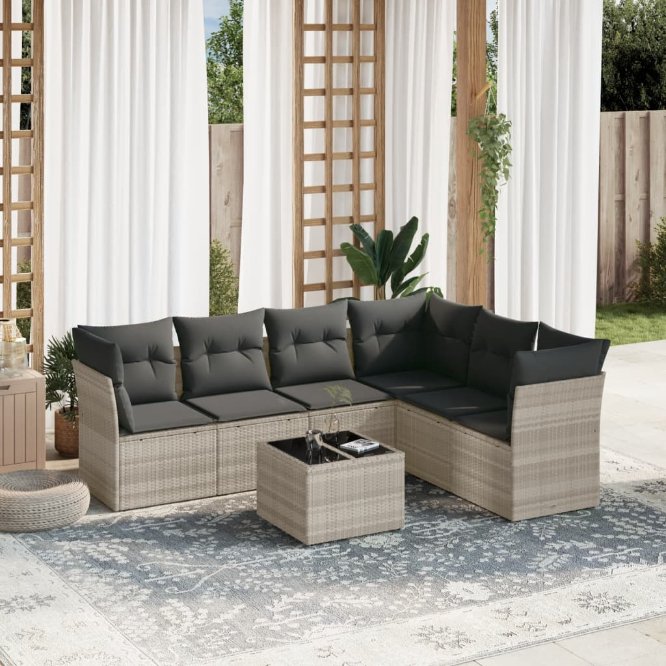 6-tlg. Garten-Sofagarnitur mit Kissen Schwarz Poly Rattan