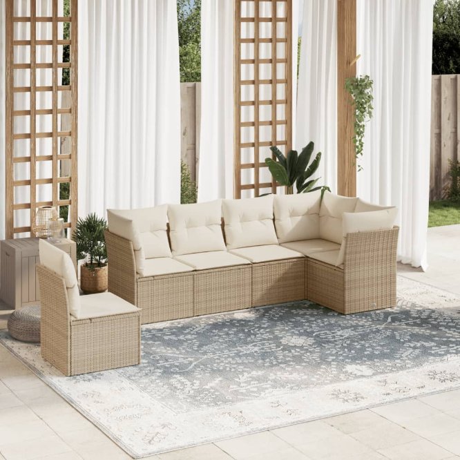 6-tlg. Garten-Sofagarnitur mit Kissen Schwarz Poly Rattan