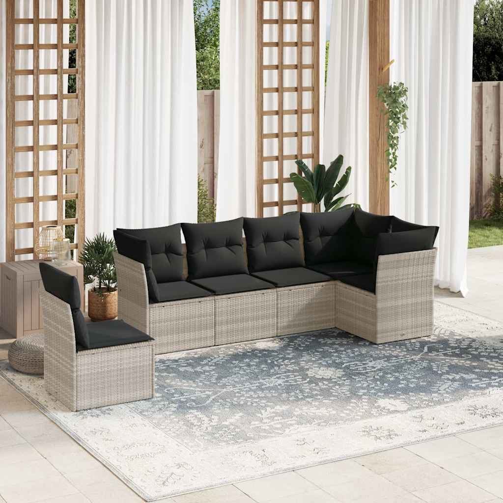 6-tlg. Garten-Sofagarnitur mit Kissen Schwarz Poly Rattan