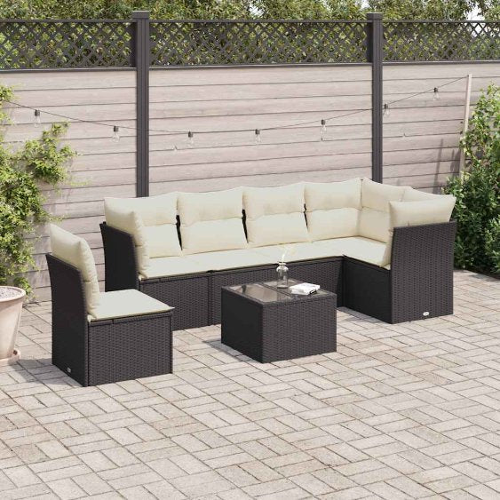 6-tlg. Garten-Sofagarnitur mit Kissen Schwarz Poly Rattan