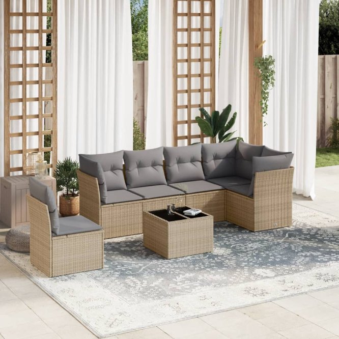 6-tlg. Garten-Sofagarnitur mit Kissen Schwarz Poly Rattan