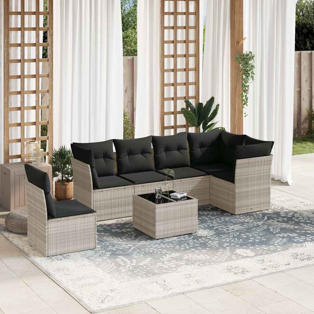 6-tlg. Garten-Sofagarnitur mit Kissen Schwarz Poly Rattan