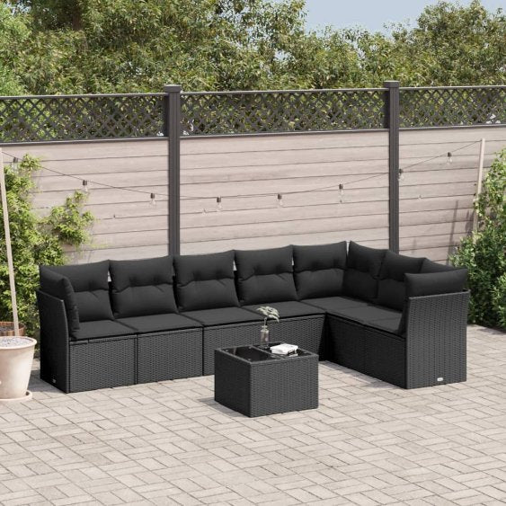 7-tlg. Garten-Sofagarnitur mit Kissen Schwarz Poly Rattan