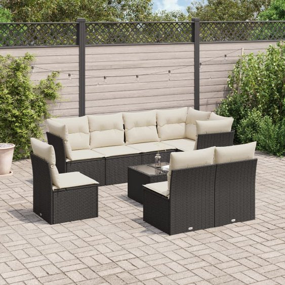 8-tlg. Garten-Sofagarnitur mit Kissen Schwarz Poly Rattan