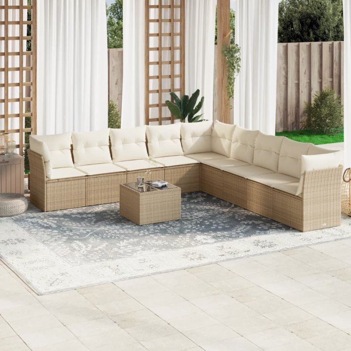 9-tlg. Garten-Sofagarnitur mit Kissen Schwarz Poly Rattan