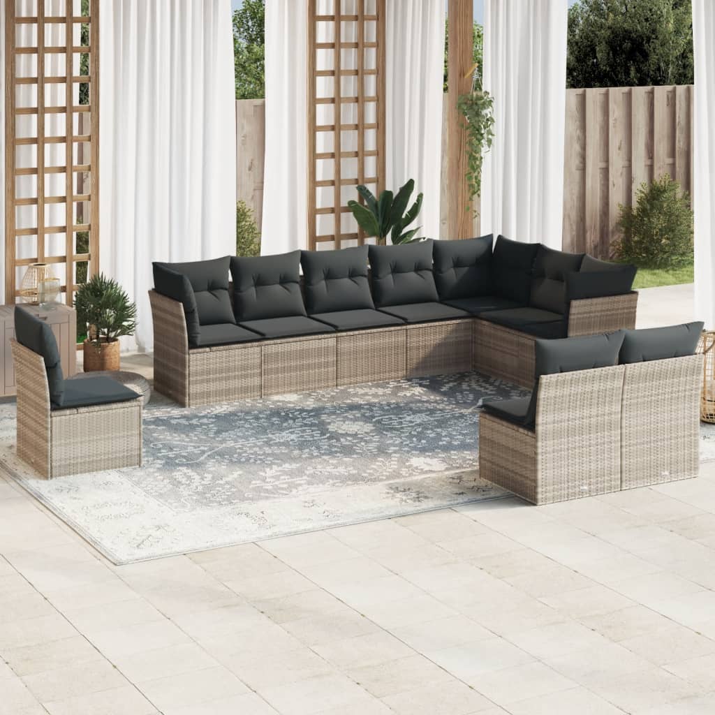 vidaXL 10-tlg. Garten-Sofagarnitur mit Kissen Schwarz Poly Rattan